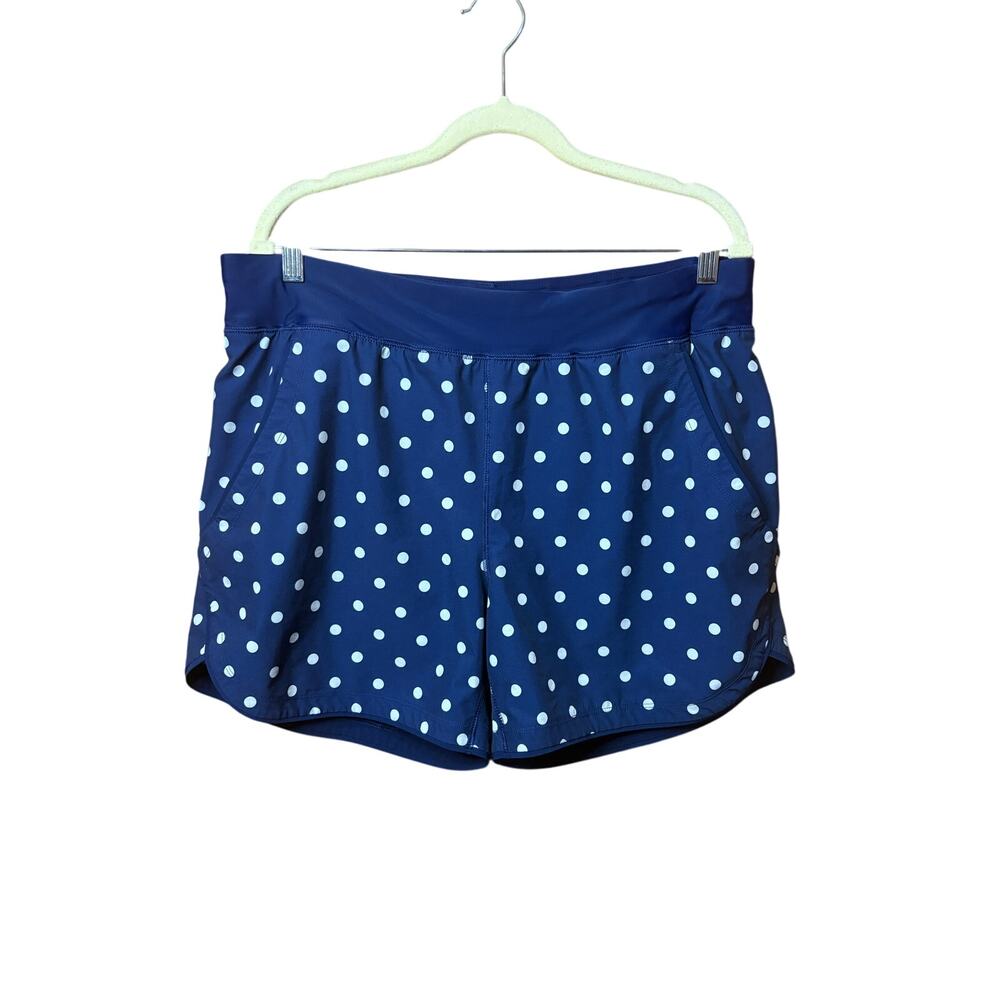 Lands End Womens Navy Blue Polka Dot Lined UPF 50 Swim Shorts Size 14